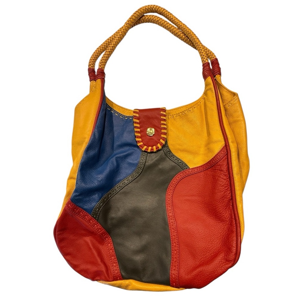 Chi by Carlos Falchi Colorful, Large Leather Collage Tote Bag